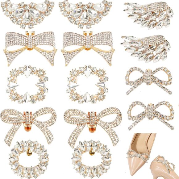 Accessories - 14 Pcs Rhinestone Bow Shoe Clips Shoe Buckle Classic Decorative Bow Clips For Sh